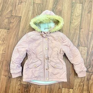 Golf kids pink hooded jacket coat with faux fur trim size 3-4
